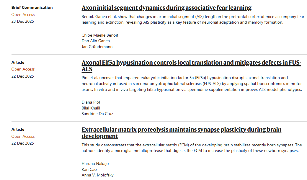 NATURE NEUROSCIENCE最新发表