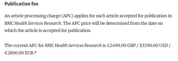 BMC HEALTH SERVICES RESEARCH版面费