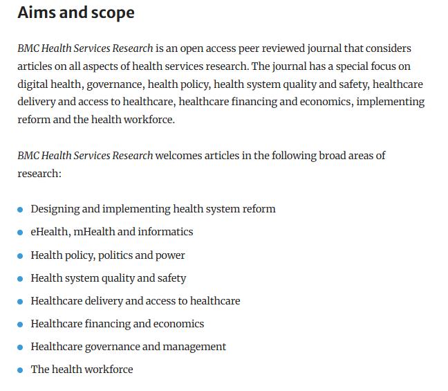 BMC HEALTH SERVICES RESEARCH收稿范围