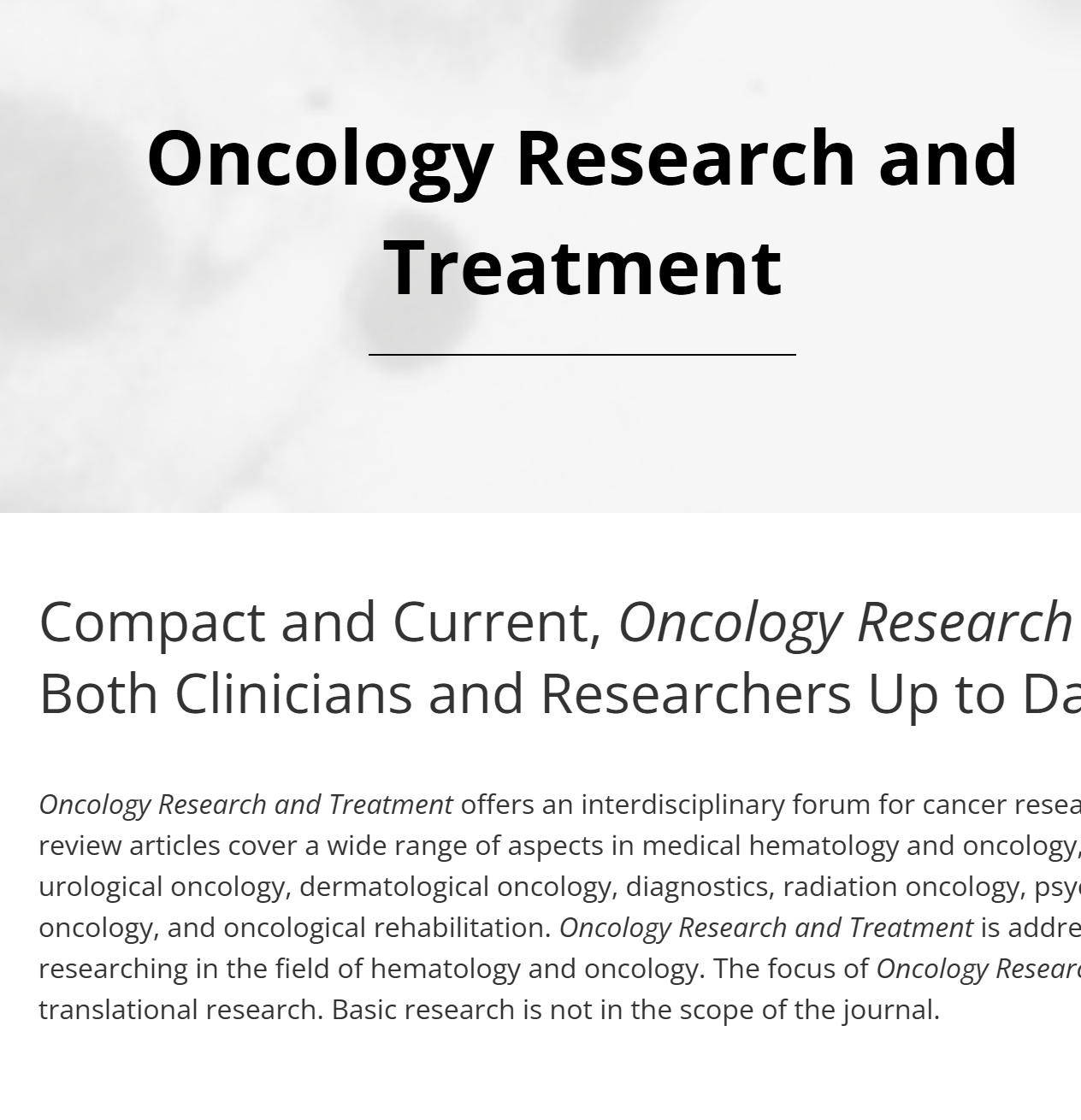 Oncology Research and Treatment期刊封面