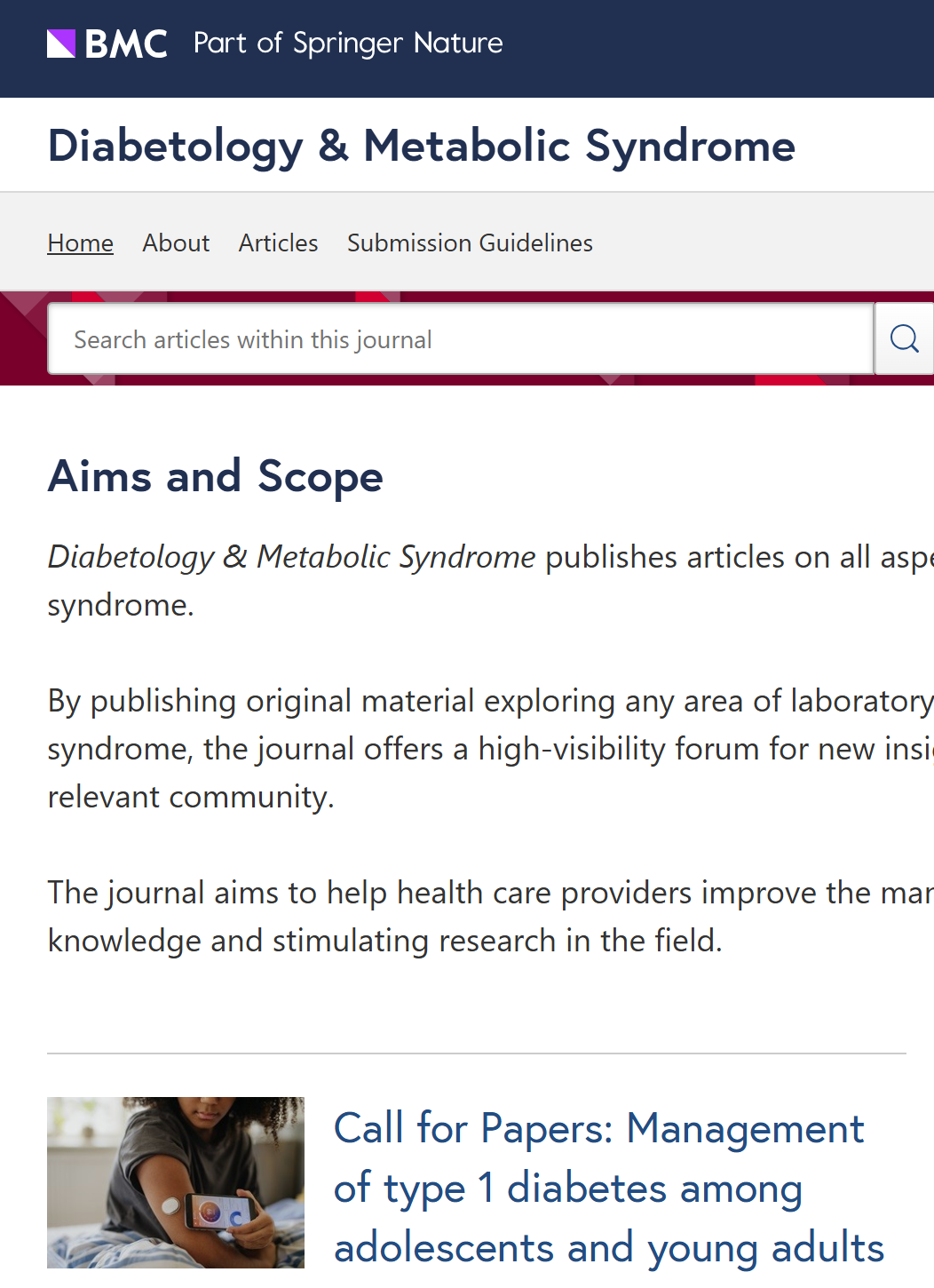 Diabetology & Metabolic Syndrome期刊封面