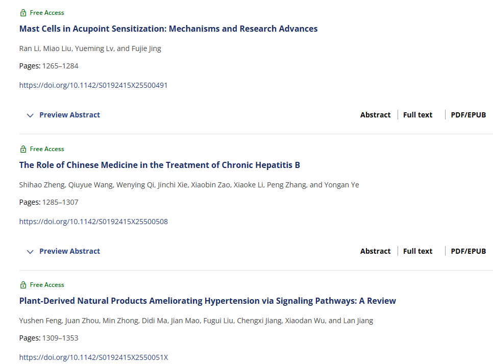 American Journal of Chinese Medicine最新期刊发表